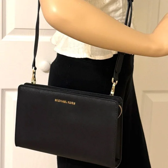 Michael Kors MK Black Crossbody Bag with Gold Accents LIKE NEW - Picture 11 of 15
